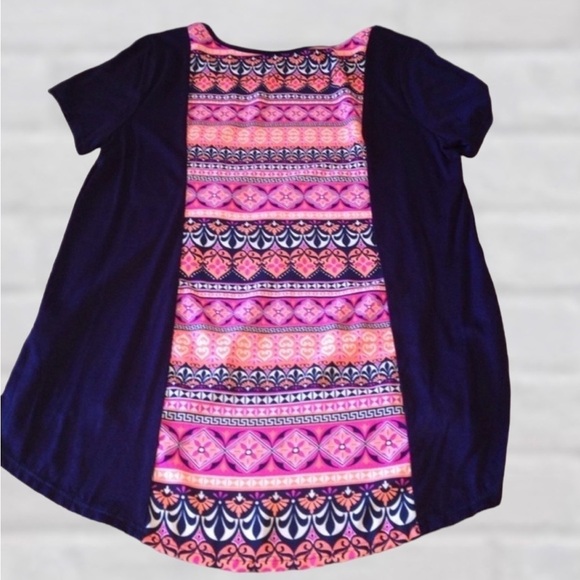 Bella D XL Coral Color Back Navy Front High Low Blouse - Picture 3 of 4